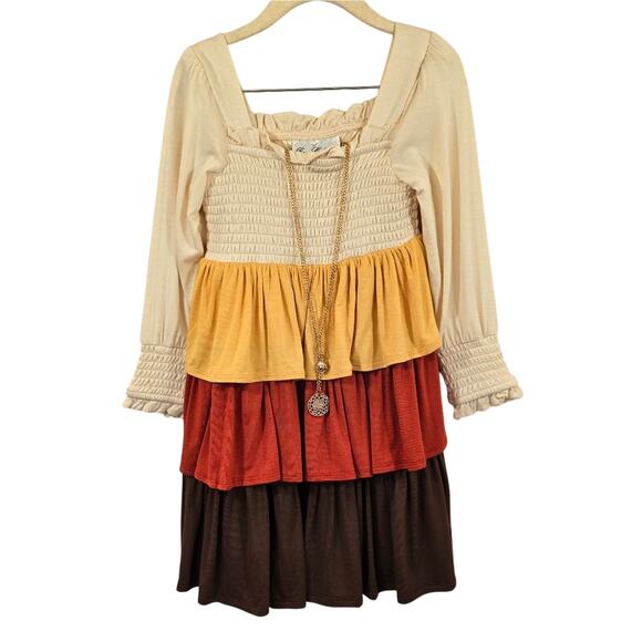 L Rare Editions Multicolor Layered Dress Color Block Peasant Girls Sz 4 NWT Boho - Picture 1 of 9